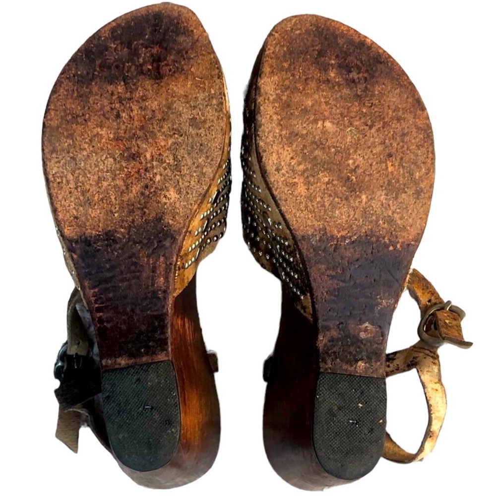 Calleen Cordero Brown and Tan Tie Dye Leather  Studded Platforms - Picture 14 of 14